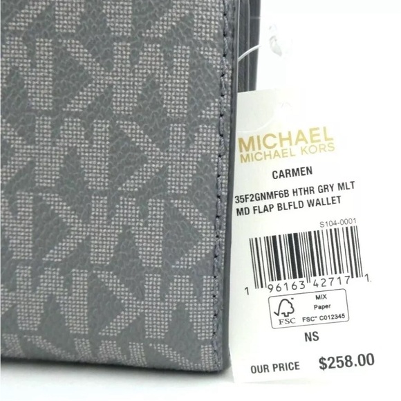 MICHAEL KORS CARMEN MEDIUM FLAP LOGO AND FAUX LEATHER WALLET 
HEATHER GREY NWT - Picture 4 of 6